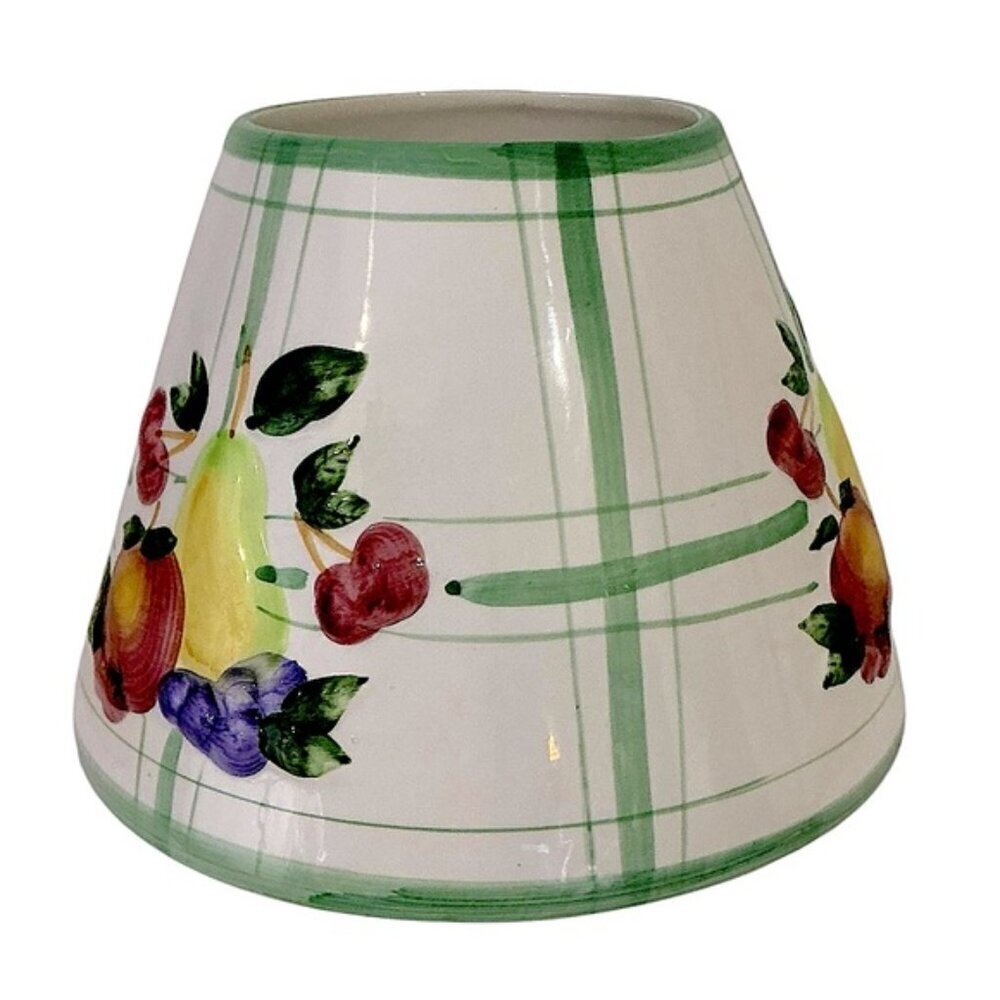 Candle Lamp Shade Topper Raised Fruit Green White Farmhouse Plaid Large 5” - Picture 11 of 16
